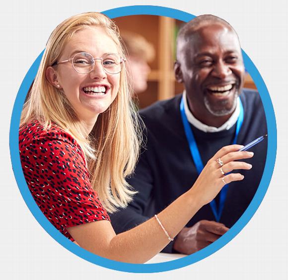 man and woman smiling